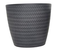 Verve Rattan Effect Black Recycled Plastic Plant Pot (Dia) 18Cm, (H)17Cm