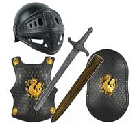 Vervevum Knight Costume for Boys, Halloween Dragon-Themed Kids Armor Set, Knight Outfit with Helmet, Shield & Sword, Black, Costume for Boys