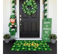 VerViento St. Patrick's Day Door Mat Green Check Lucky Clover Doormat, 24x36inch Non-Slip Low Profile Indoor Outdoor Welcome Mat for Front Door Irish Decor (B, 24x36inch)