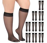 Vervora 10 Pairs Plus Size Knee High Pop Socks for Women, 15 Denier Sheer Nylon Knee High Socks, Wide Fit Soft Top Trouser Socks, Lightweight Hosiery for Work Dress Shoes, Black/Nude/White