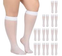 Vervora 10 Pairs Plus Size Knee High Pop Socks for Women, 15 Denier Sheer Nylon Knee High Socks, Wide Fit Soft Top Trouser Socks, Lightweight Hosiery for Work Dress Shoes, Black/Nude/White