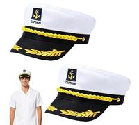 Vervora 2 Pack Adult Captain Hat, Adjustable White Sailor Cap Nautical Boat Ship Skipper Hat, Navy Style Fancy Dress Accessory for Halloween Stag Hen Party Cruise Yacht Party