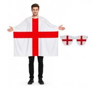 Vervora 6Pcs England Supporters Costume Set, England Flag Cape with Sunglasses Face Decals, St George Cross Fancy Dress Accessories for Adults Sports Events Football Rugby Cricket Parties (Style A)
