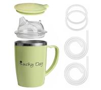 Vervora Adult Sippy Cup for Elderly, 3-in-1 Stainless Steel Non Spill Cups for Elderly with Long Flexible Straws & Dust Lid, Spill Proof Beaker 350ml