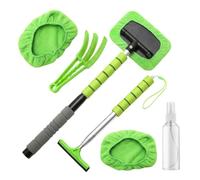 Vervora Car Windscreen Cleaner Tool, Telescopic Window Brush Interior Retractable Side Mirror Squeegee Wiper Anti-Fog Demister Wand with 2 Microfiber Pads Spray Bottle Air Vent Duster Kit (Green)