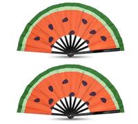 Vervora UV Glow Mushroom Folding Hand Fan Large Plastic Hand Fan Festival Decorative Folding Fan for Party, Carnival, Performance, Blacklight Neon Events (Watermelon)