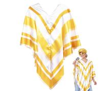 Vervora Women's 70s Fancy Dress Poncho Retro Disco Costume V-Neck Satin Cape 1970s Pop Star Outfit for Hen Do Themed Party Music Festival