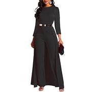 VERWIN Patchwork Overlay Embellished Plain Women's Jumpsuit High-Waist Woman Romper Black Long XXL