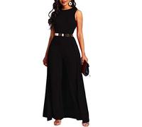 VERWIN Patchwork Overlay Embellished Plain Women's Jumpsuit High-Waist Woman Romper (Large, Black)