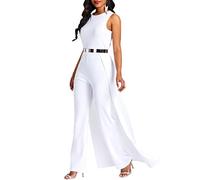 VERWIN Patchwork Overlay Embellished Plain Women's Jumpsuit High-Waist Woman Romper Whited XXL