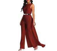 VERWIN Patchwork Overlay Embellished Plain Women's Jumpsuit High-Waist Woman Romper (XX-Large, Brown)