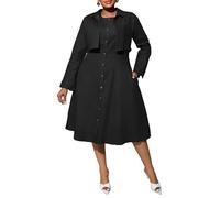 VERWIN Plus Size Two Pieces Denim Dress with Jackets Midi Dress Button Down Party Long Sleeve Shirt Dress Outfits 5XL Black