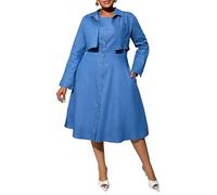 VERWIN Plus Size Two Pieces Denim Dress with Jackets Midi Dress Button Down Party Long Sleeve Shirt Dress Outfits XXL Blue