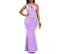 VERWIN Sequins Fashion Sleeveless Oblique Collar Mermaid Women's Maxi Dress Bodycon Dress Party Dress L Light Purple