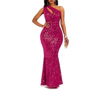 VERWIN Sequins Fashion Sleeveless Oblique Collar Mermaid Women's Maxi Dress Bodycon Dress Party Dress XL Rose