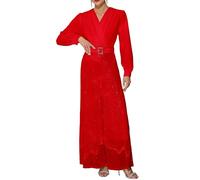 VERWIN Sequins Jumpsuit for Women Long Sleeve Sparkly Jumper V Neck Belted Wide Leg Pants Sets Evening Party Jumpsuit M Red