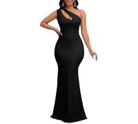 VERWIN Women's Bodycon Dress Sleeveless Oblique Collar Mermaid Dress Maxi Dress Sexy Party Cocktail Dress M Black