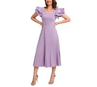 VERWIN Women's Maxi Dress - Purple - Size L - Square Neck, Ruffle Sleeve, High Waist, Zipper Closure, Pleated Bottom, Party, Wedding, Evening, All Seasons
