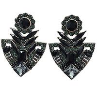 Very Large Art Deco Antique Vintage Style Black Jet Onyx Grey Marcasite Rhinestone Bridal Bridesmaid Wedding Prom Pageant Drag Queen Statement Cluster Earrings, rhinestone crystal