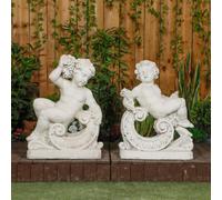 Very Large Pair Of Cherub Statues With Fancy Columns