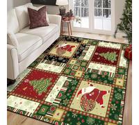 Very Large Rugs 6.5 x 10 ft,Red Green Christmas Tree Print Patchwork Modern,Colourful,200 x 305 cm, Washable Rug for Living Room Farmhouse Home Decorative Floor Carpet