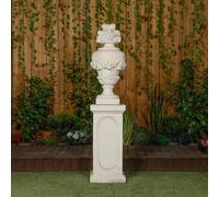 Very Large White Stone Cast Fruit Design Finial And Plinth Set
