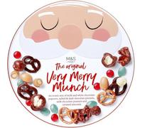 Very Merry Munch Christmas Tin 460g Chocolate & Popcorn Snack Mix Pretzels - Festive Treat for Sharing