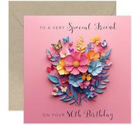 Very Special Friend 80th Happy Birthday Greeting Card - Gifts for Her - Floral Paper Cutout Artwork with Butterflies - Age 80 - Pink Birthday Cards - Heartfelt Sweet Card - Non 3D