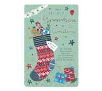 Very Special Grandson Christmas Card - Stocking and Presents Embossed with Foil Details - by ICG