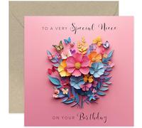 Very Special Niece Happy Birthday Greeting Card - Gifts for Her - Floral Paper Cutout Artwork with Butterflies - Feminine Pink Birthday Cards - Keepsake Thoughtful Heartfelt Sweet Card - Non 3D