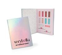 Verybella Iridescent Effect Makeup Diary Includes 8 Light & Dark Eyeshadows, 2 Lip Balms, 2 Applicators and Lined Pages to Write Your Beauty Secrets