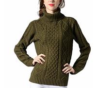 VERYCO Women Turtle Polo Neck Chunky Cable Knit Long Sleeve Pullover Jumper Sweater Tops (M, Army Green)