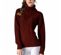 VERYCO Women Turtle Polo Neck Chunky Cable Knit Long Sleeve Pullover Jumper Sweater Tops (M, Red)