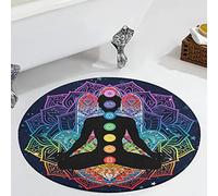 Veryday Chakra Lotus Yoga Meditation Round Rug Vintage Living Room Rug as Door Mat Doormat Front Door Mat for Children's Room Hallway White 60 cm