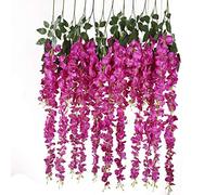 Veryhome 12 x 3.6ft Artificial Flowers Fake Wisteria Realistic Silk Romantic Hanging Vine for Wedding Decorations Home Garden Party Decor (Rose Red)