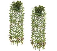 Veryhome 2Pack Artificial Hanging Plants in Potted Eucalyptus Fake Vines Faux Greenery Fake Plants Artificial Eucalyptus Vine in Pot for Wall Room Indoor Outdoor Decoration(Green)