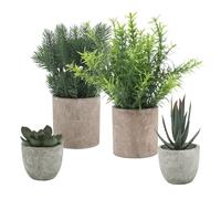 Veryhome 4PCS Artificial Plant in Pots Fake Succulents Plants in Pulp Pots Faux Pine Needles Greenery Rosemary Topiary Shrubs Potted for Home Desk Living Room Decor