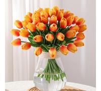 Veryhome Artificial Tulips Fake Tulip Flower Latex Material Real Touch Bouquets for Wedding Room Home Hotel Party Decoration and DIY Decor (Orange-20PCS)