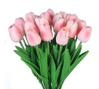 Veryhome Artificial Tulips Fake Tulip Flower Latex Material Real Touch Bouquets for Wedding Room Home Hotel Party Decoration and DIY Decor (Pink-20PCS)