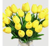 Veryhome Artificial Tulips Fake Tulip Flower Latex Material Real Touch Bouquets for Wedding Room Home Hotel Party Decoration and DIY Decor (Yellow-10PCS)