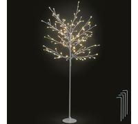 VeryMerry 5FT Birch Twig Tree with 160 Warm White LED Lights, Auto-Off Timer and 8 Lighting Modes, 5M Power Cable, Suitable for Indoor or Outdoor Use - White