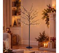 Verymerry 5Ft Birch Twig Tree With 160 Warm White Led Lights, Auto-Off Timer And 8 Lighting Modes, 5M Power Cable - Black