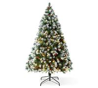 VeryMerry 5FT 'Claudia' Pre-Lit Christmas Tree with 200 Built-In Warm White LED Lights with Auto-Off Timer, 8 Lighting Modes, Decorative Pinecones and Berries