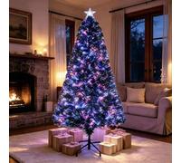 VeryMerry 5FT Fibre Optic Christmas Tree with Timer Lights, Pre-Lit Artificial Xmas Tree, 8 Hours On 16 Hours Off Timer Function, Indoor Christmas Decoration
