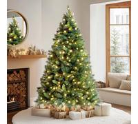 VeryMerry 5FT 'Snowhill' Pre Lit Christmas Tree with 200 Built-In Warm White LED Lights with Auto-Off Timer, 8 Lighting Modes and Foldable Metal Stand
