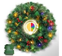 Verymerry 60Cm Christmas Wreath 2In1 Dual-Color - Warm White/multi Colour With 40 Led Lights Pre Lit