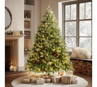 Verymerry 6Ft 'ascot' Pre-Lit Christmas Tree With 400 Led Lights With Timer, 8 Light Modes, Decorative Pinecones