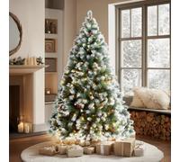 Verymerry 6Ft 'claudia' Pre-Lit Christmas Tree With 300 Led Lights With Timer, 8 Light Modes, Decorative Pinecones And Berries