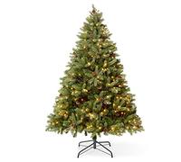 VeryMerry 7FT 'Ascot' Pre-Lit Christmas Tree with 400 Built-In Warm White LED Lights with Auto-Off Timer, 8 Lighting Modes and Real Decorative Pinecones