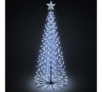 VeryMerry 7Ft Christmas Cone Tree Cool White for Indoor/Outdoor Use, 539 LED Light Pre Lit With Auto-Off Timer, 8 Lighting Modes